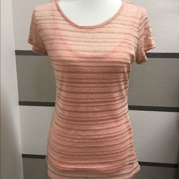 INC sheer peach and metallic stripe top. - Picture 2 of 3